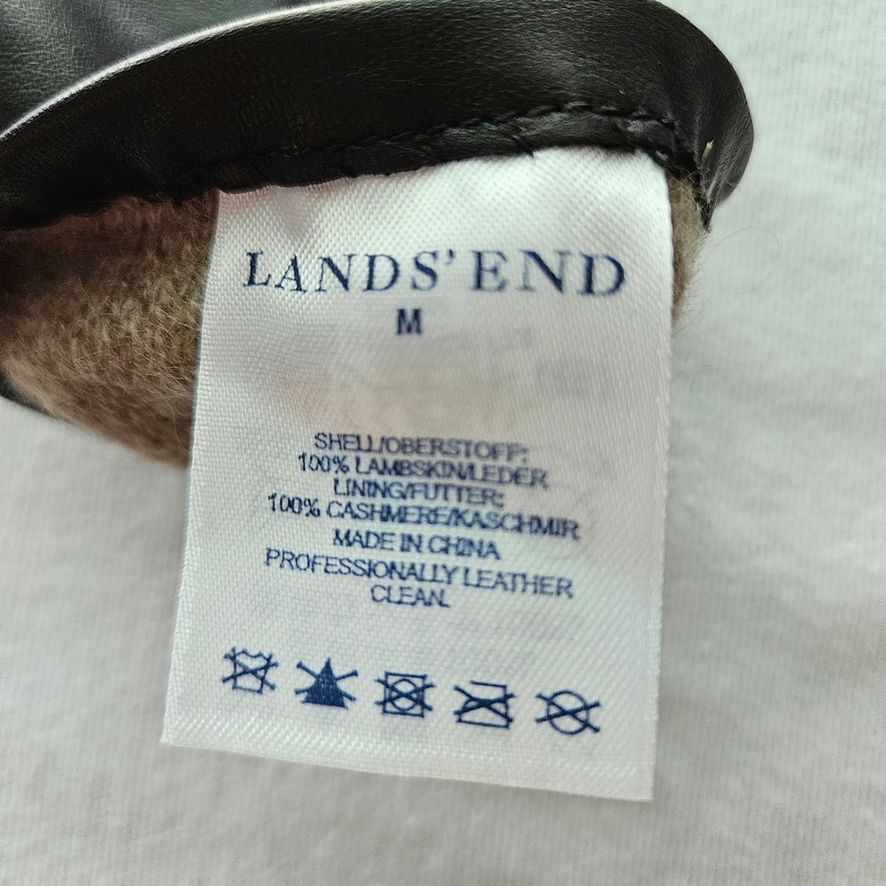 Lands' End Womens Black Lambskin Leather Gloves 100% Cashmere Lined Size M - Picture 6 of 6